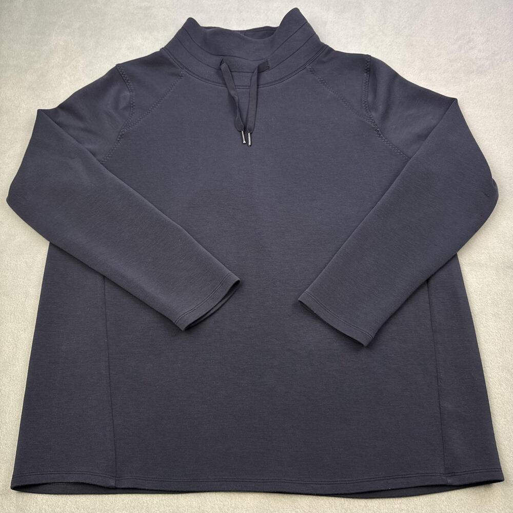 Spanx Tunic Womens XL Blue Mock Neck Long Sleeve Stretch Jersey Pullover Pleated
